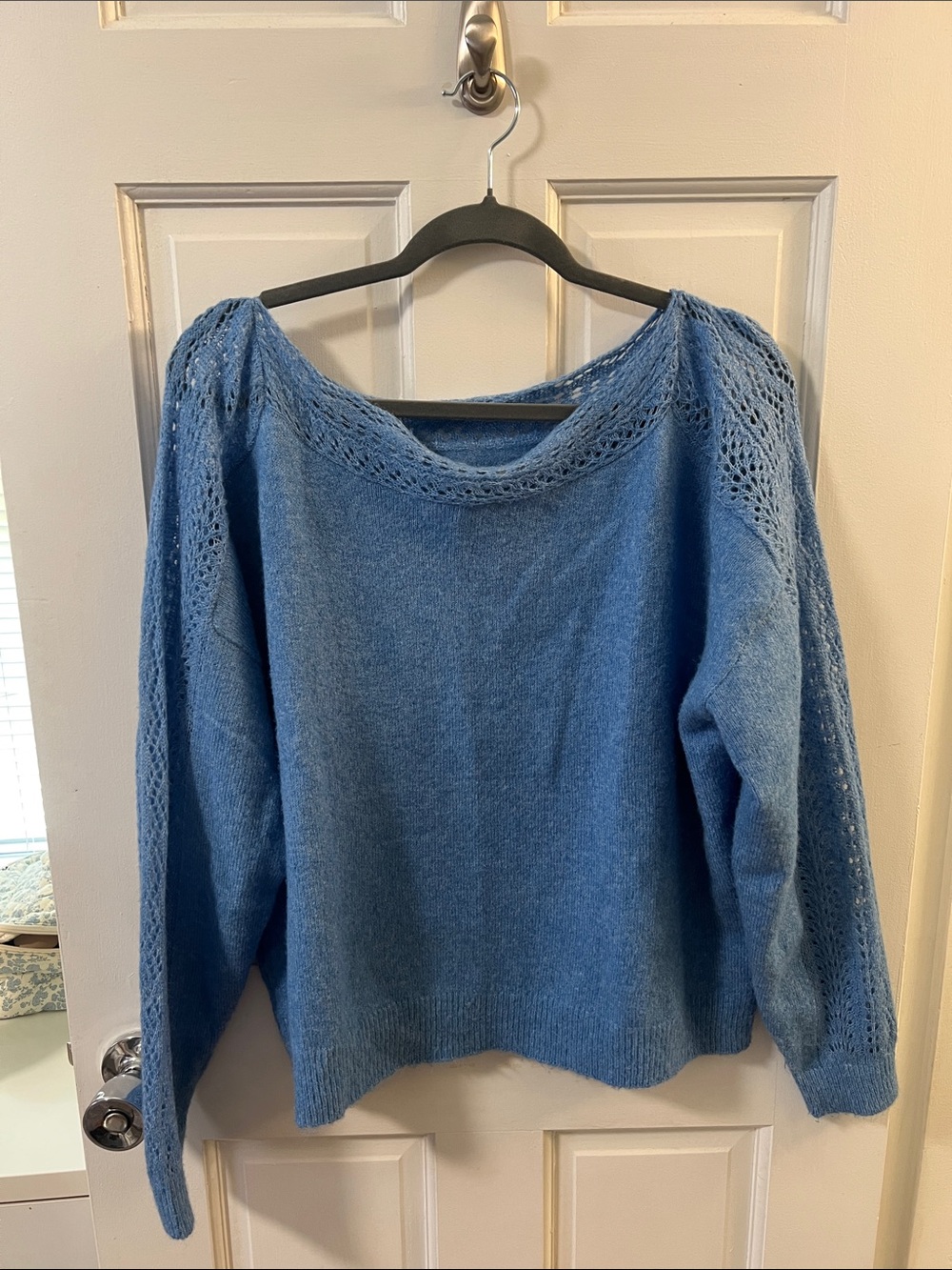American Eagle Outfitters Blue Openwork Knit Crewneck Sweater
